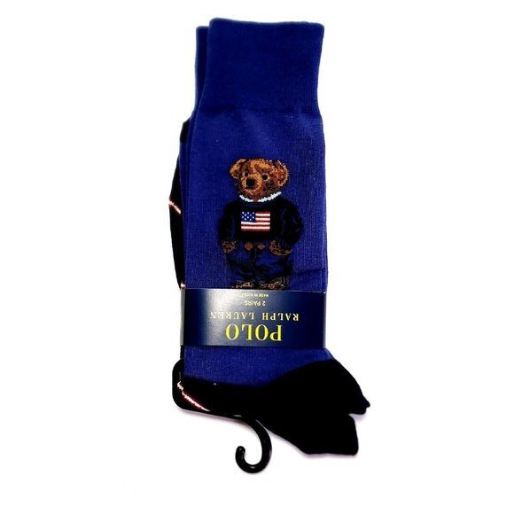Polo Ralph Lauren Men's Crew Dress Socks Polo Bear Novelty Cotton Blend 2 Pairs - Picture 8 of 12